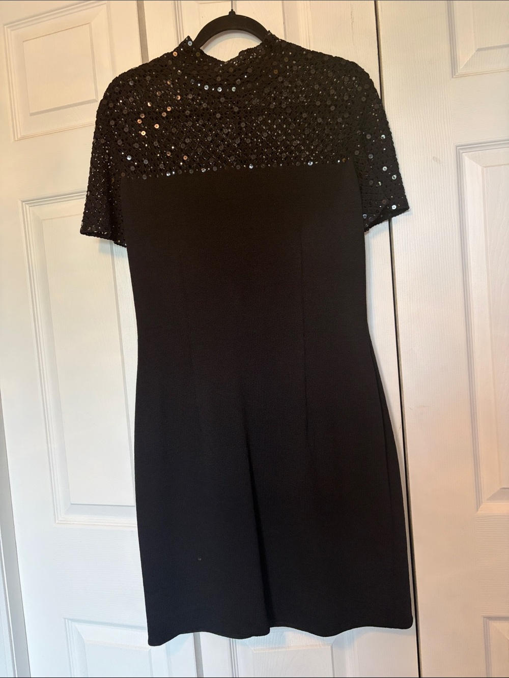 St. John Collection Black Sequin Yoke Midi Dress